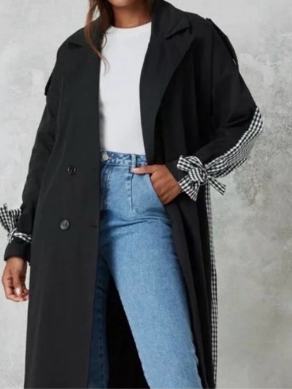 Klesis Trench Long Coat Jacket Maxi checkered gingham Womens Size M/L